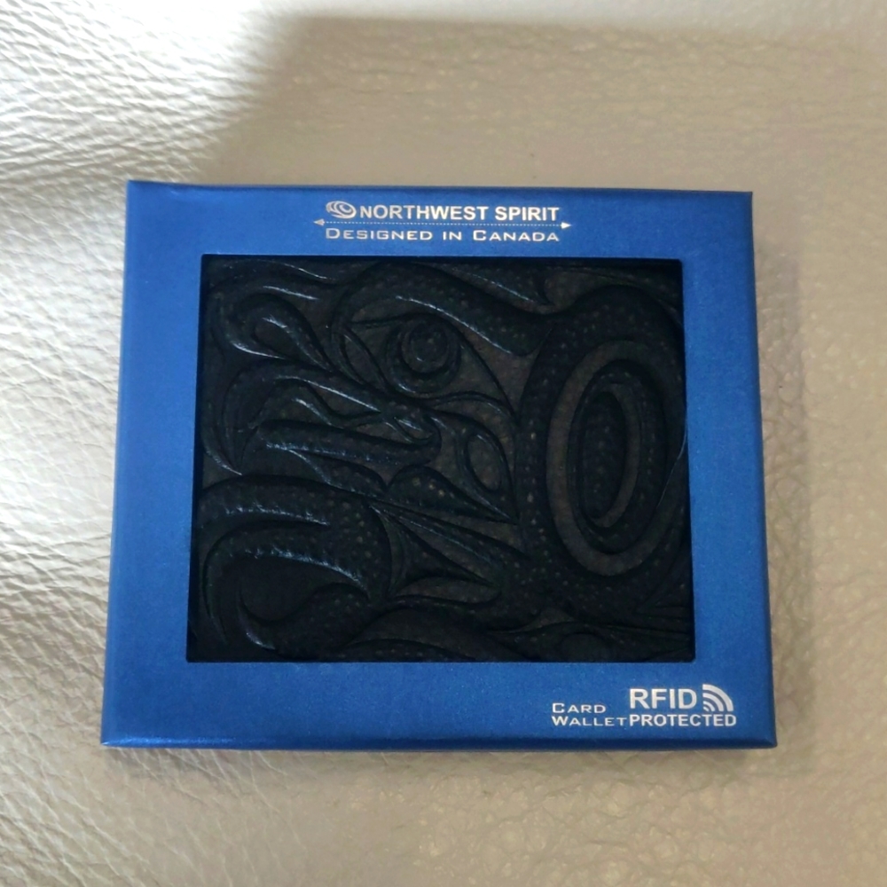 Genuine Leather Bi-fold Wallet with 'Eagle' design by Joe Wilson, Coast Salish